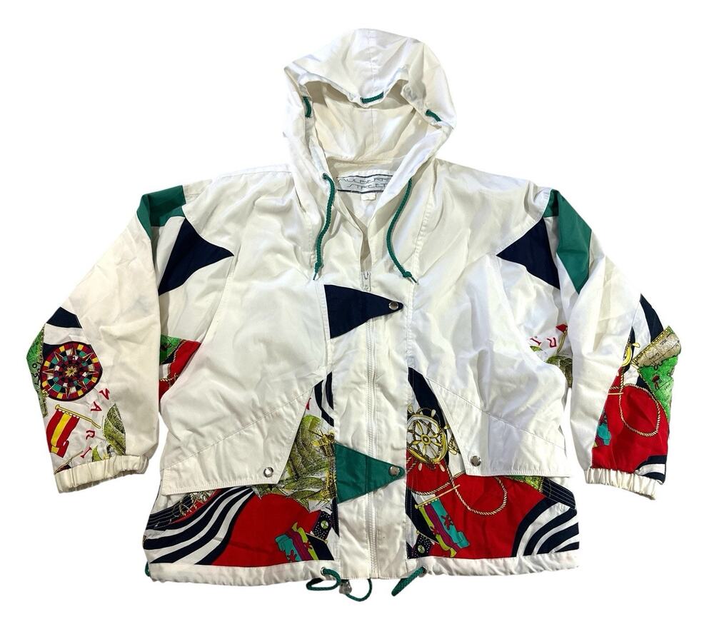 Vintage Mulberry Street Nautical Windbreaker Jacket 80s 90s Oversized Hooded